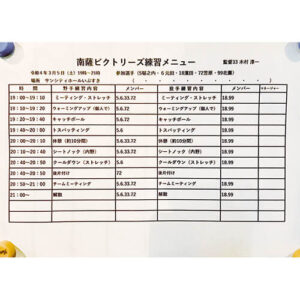 南薩ビクトリーズ_練習メニュー
